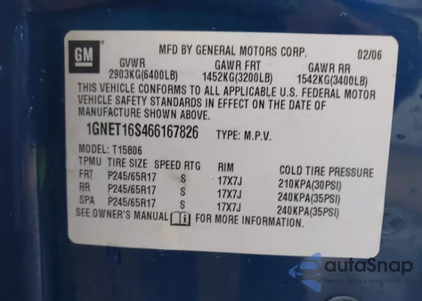 2006 Chevrolet Trailblazer Ext Lt from USA, damaged, VIN 1GNET16S466167826